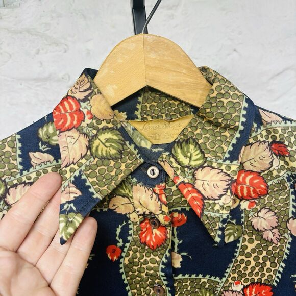 Vtg Lerner Shops Dagger Collar Blouse 60s 70s Floral Abstract Print Hippie Boho - Picture 2 of 7